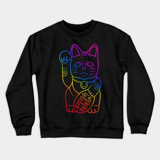 Lucky Cat. - Rainbow Crewneck Sweatshirt by Creighcreigh